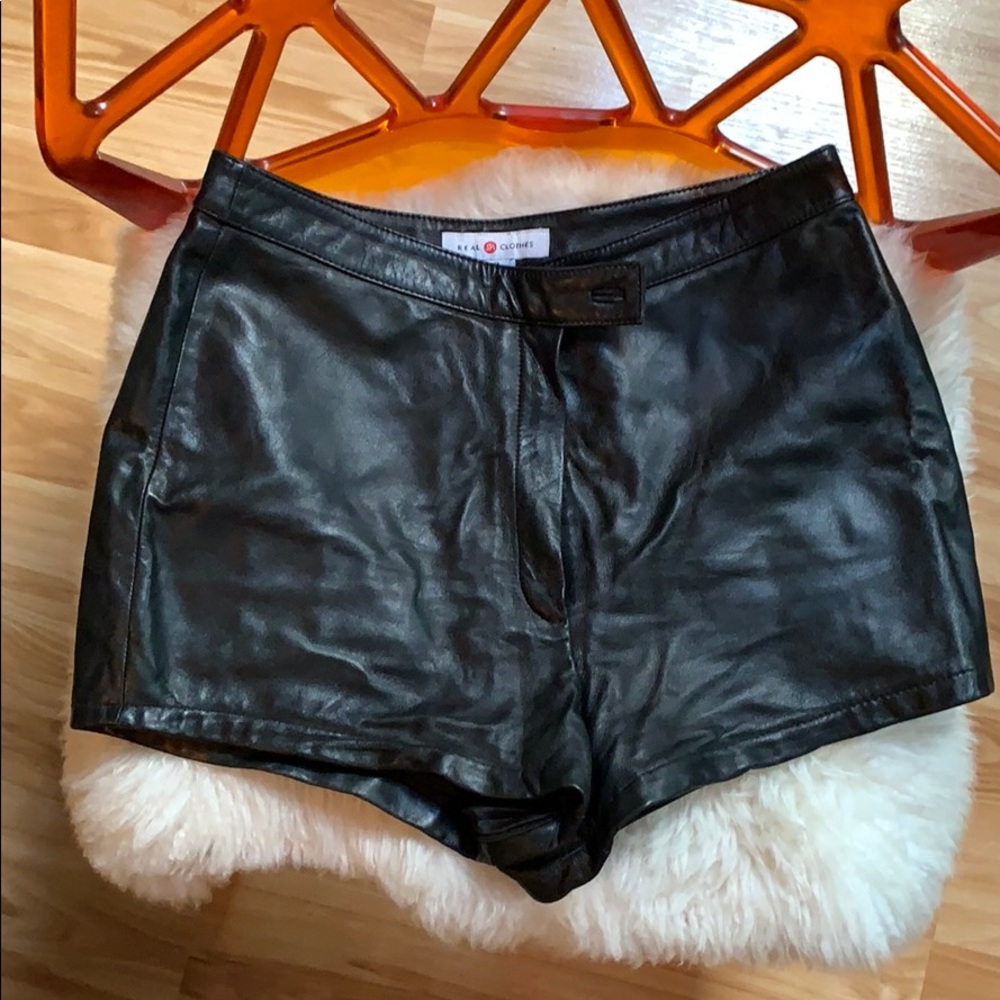 Black leather short shorts size 8
